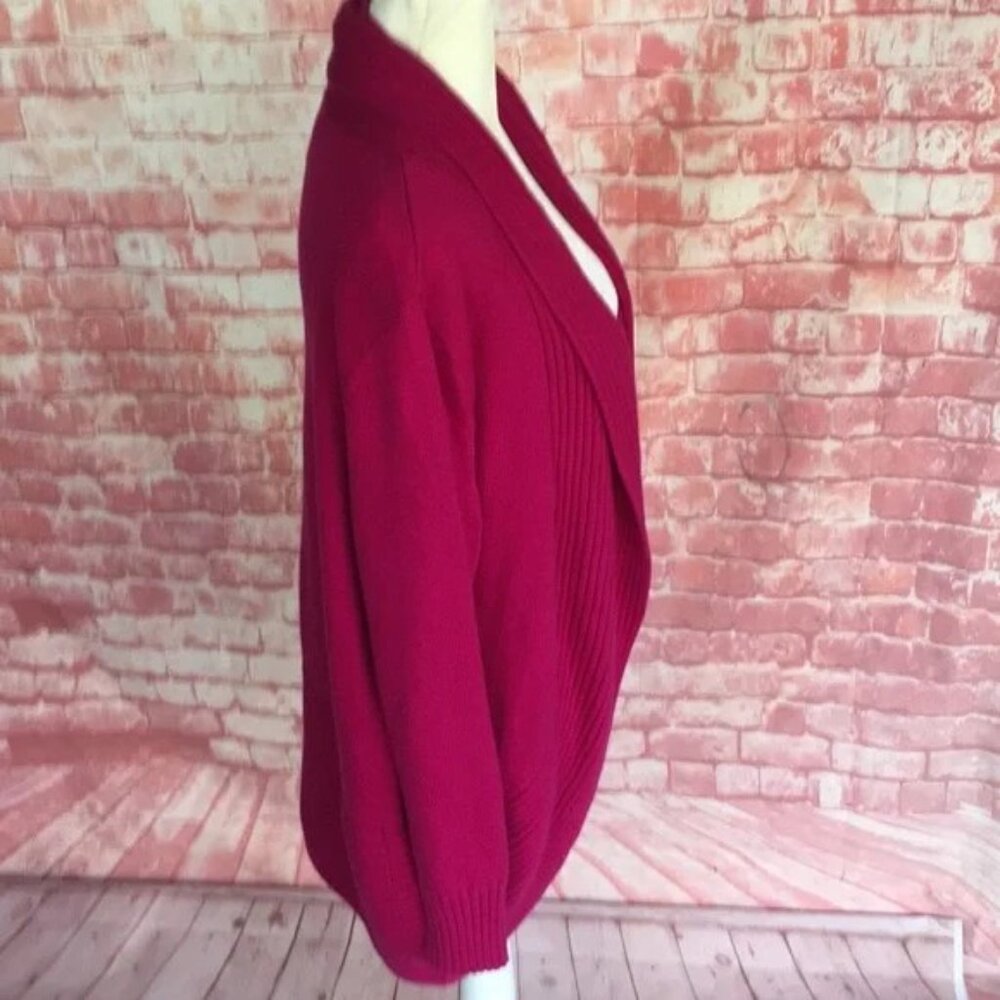 Chicos Open Front Sweater Cardigan Sz 2 L Magenta Shawl Collar Roxanne Excellent - Picture 5 of 12